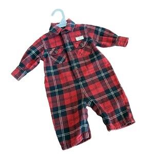 Ralph Lauren Baby Boys Plaid Romper Red Black Long Sleeve Flannel One Piece 3-6M